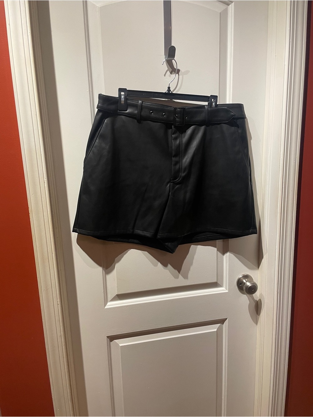 Bar III Black High-Waist Faux Leather Shorts with Belt